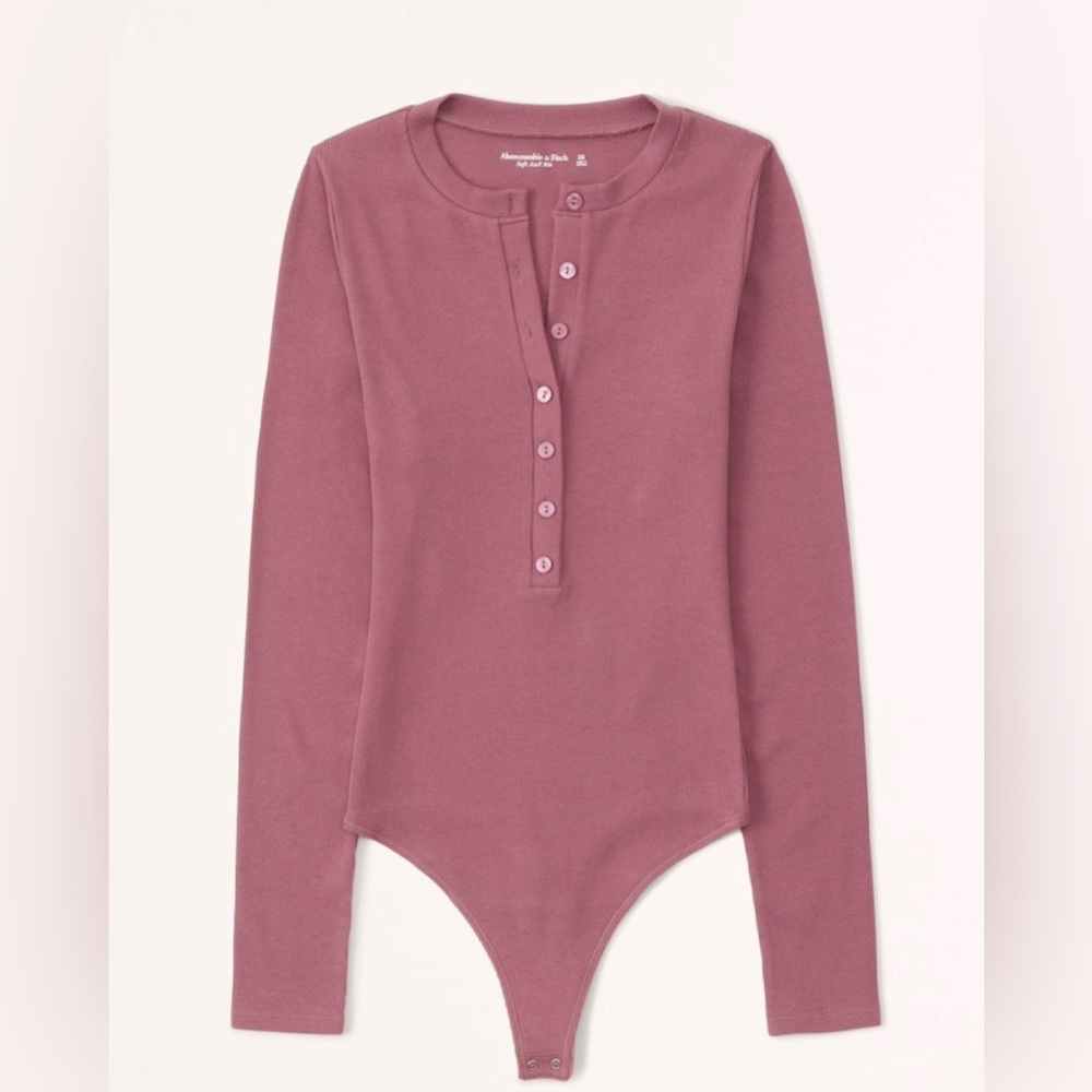 Long sleeve ribbed Henley bodysuit dark pink
